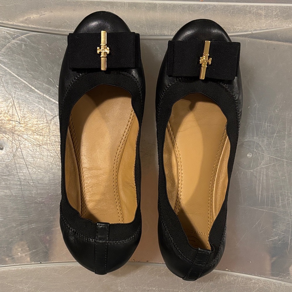 Tory Burch Black Loafers with Gold Detail